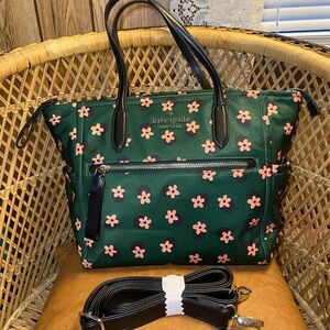 NWOT Kate Spade Chelsea Little Better Tote Bag Green w/ Pink Flowers Floral